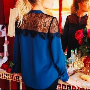 Lauren Conrad Blue Lace Blouse
